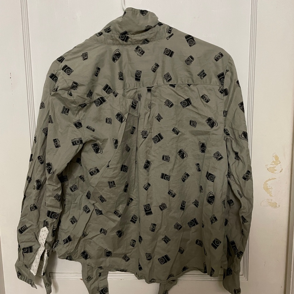 Style&Co Photography Petite Green Button Down Top
